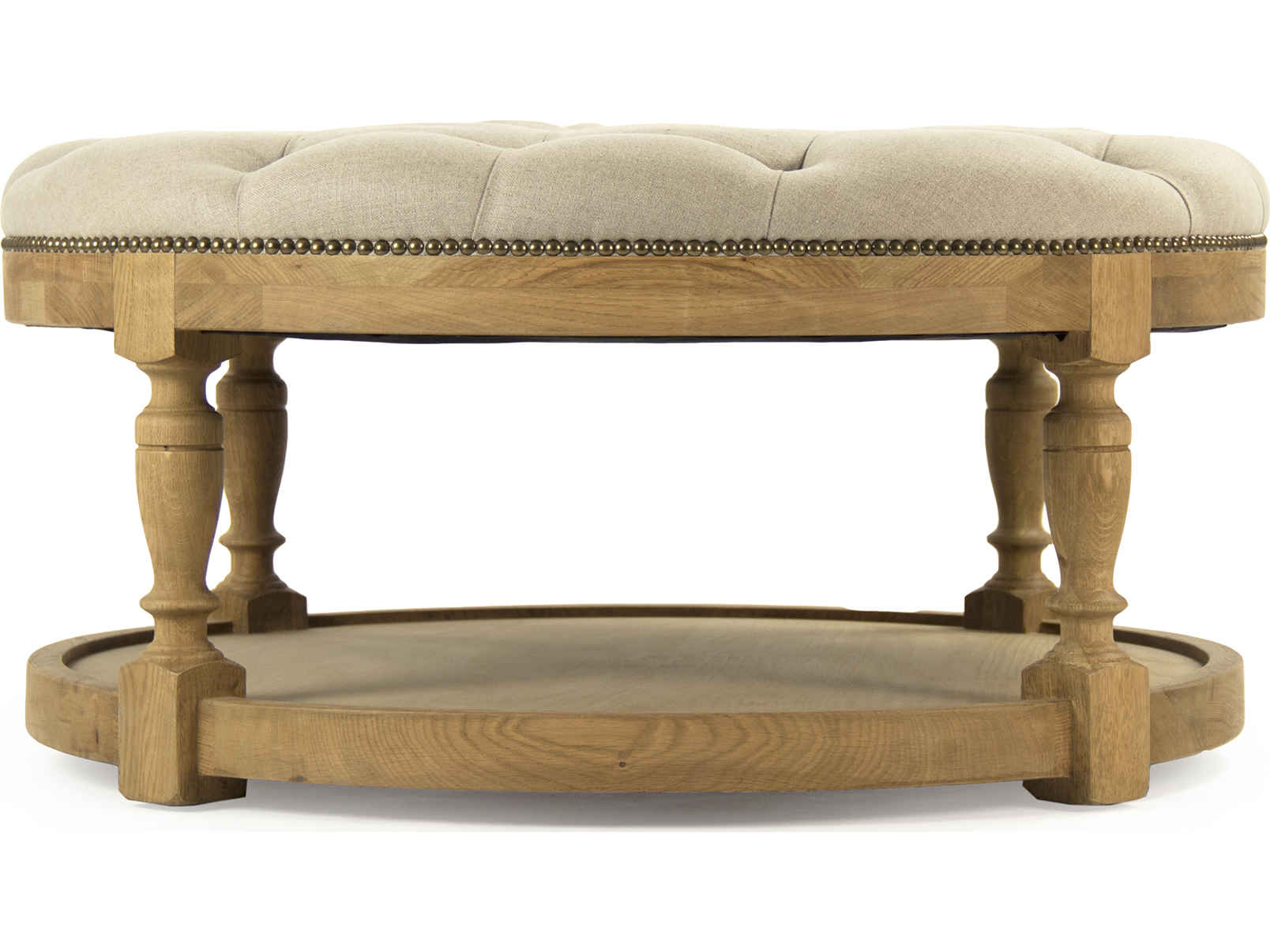 Zentique Tammy Natrual Oak Natural Linen Beige Upholstered Ottoman