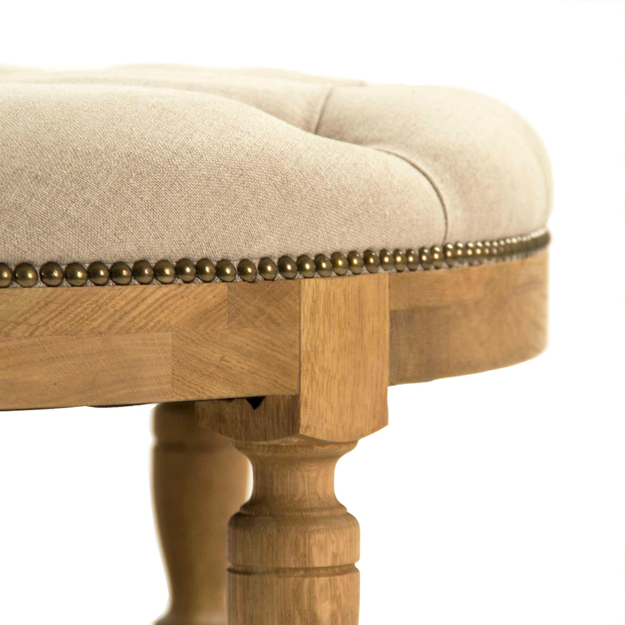 Zentique Tammy Natrual Oak Natural Linen Beige Upholstered Ottoman