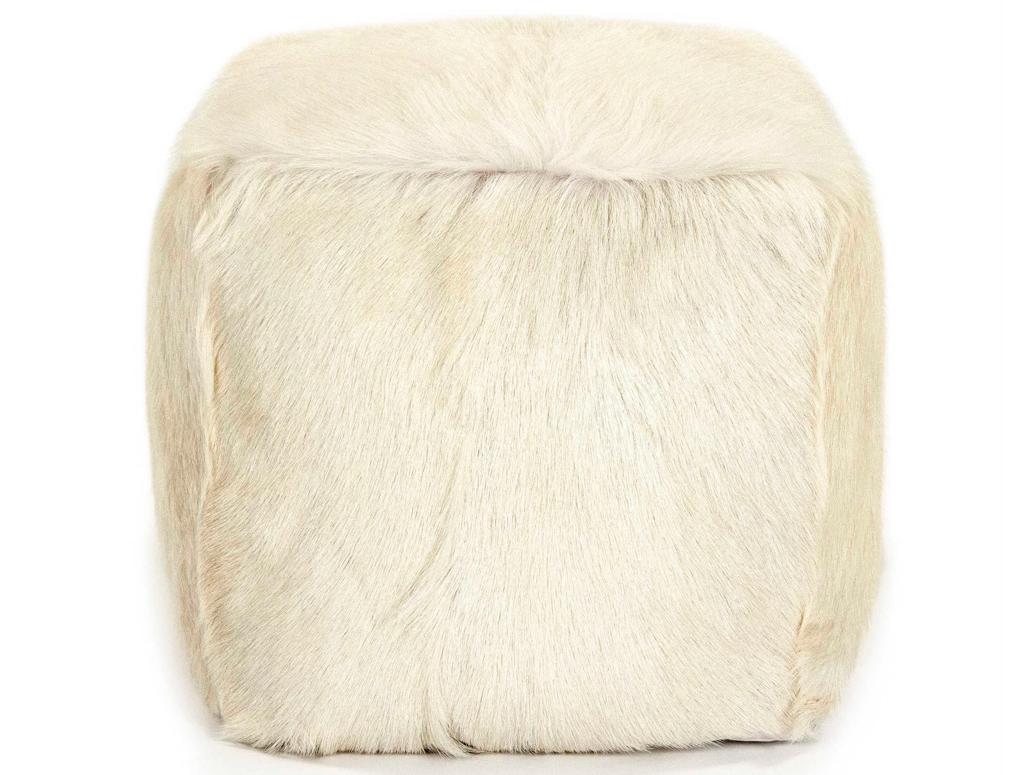 Zentique Ivory White Fur Ottoman