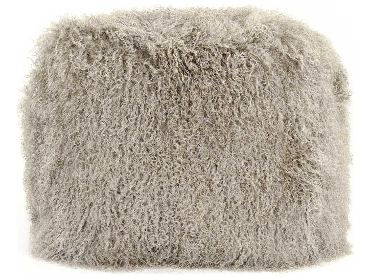 Zentique Tibetan Light Grey Lamb Fur Pouf