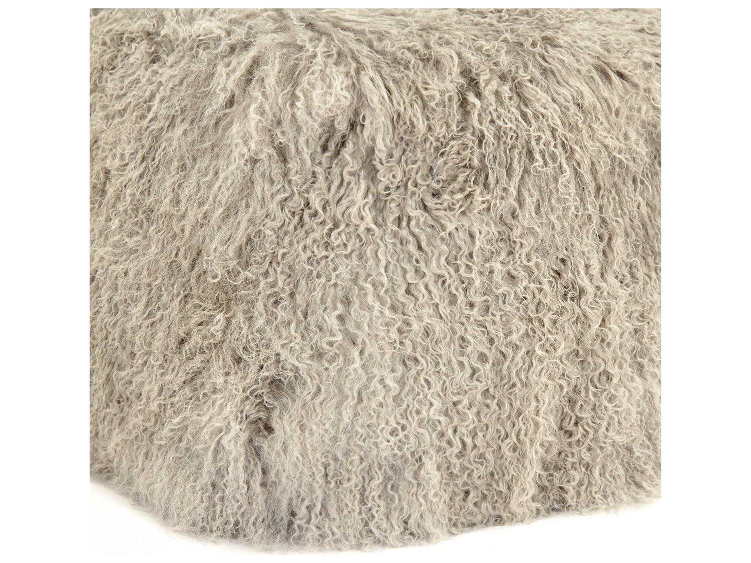 Zentique Tibetan Light Grey Lamb Fur Pouf