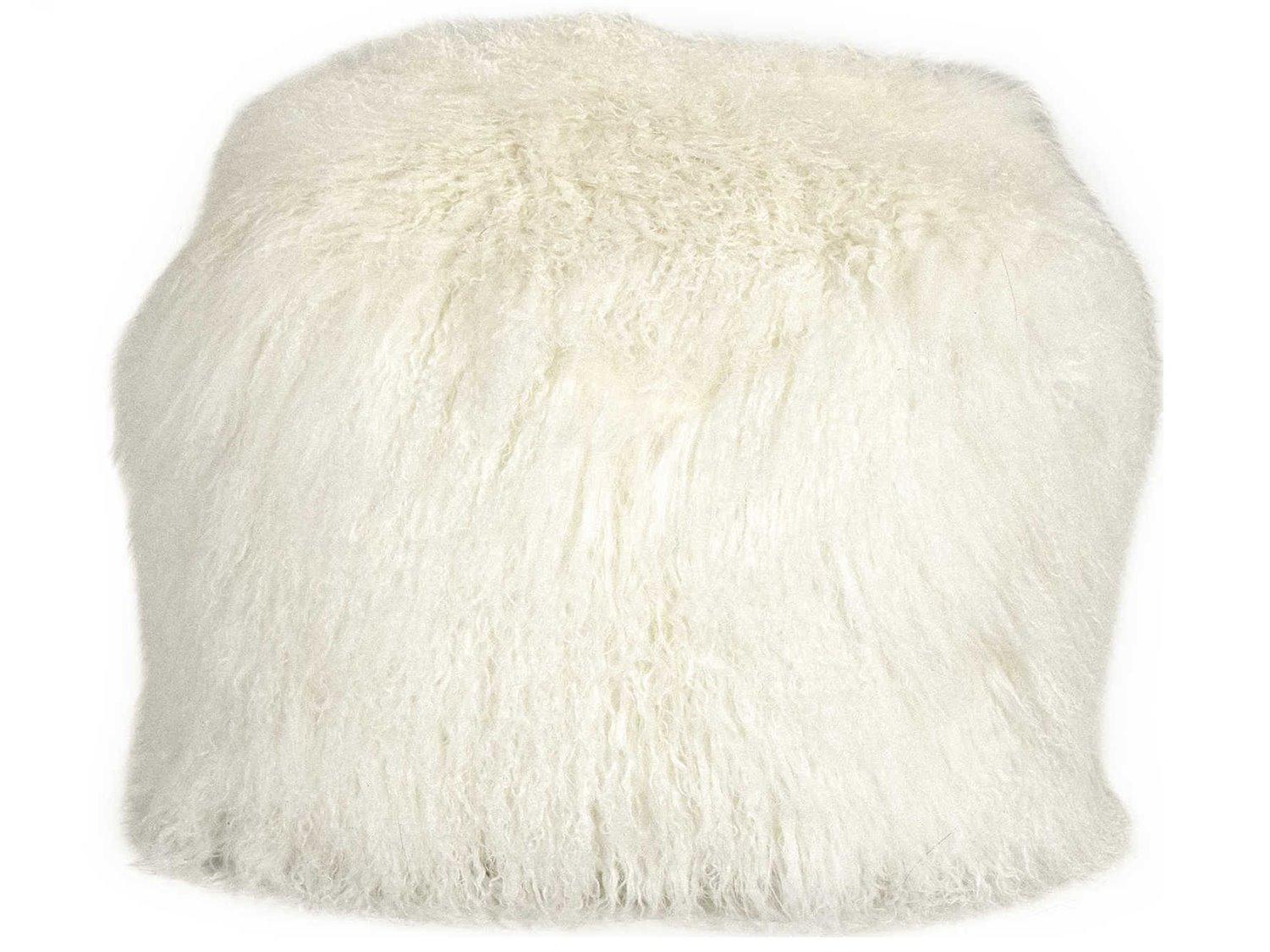 Zentique Tibetan White Lamb Fur Pouf