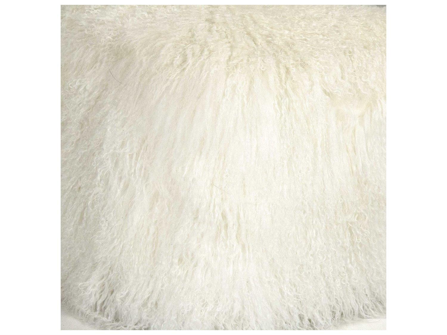 Zentique Tibetan White Lamb Fur Pouf