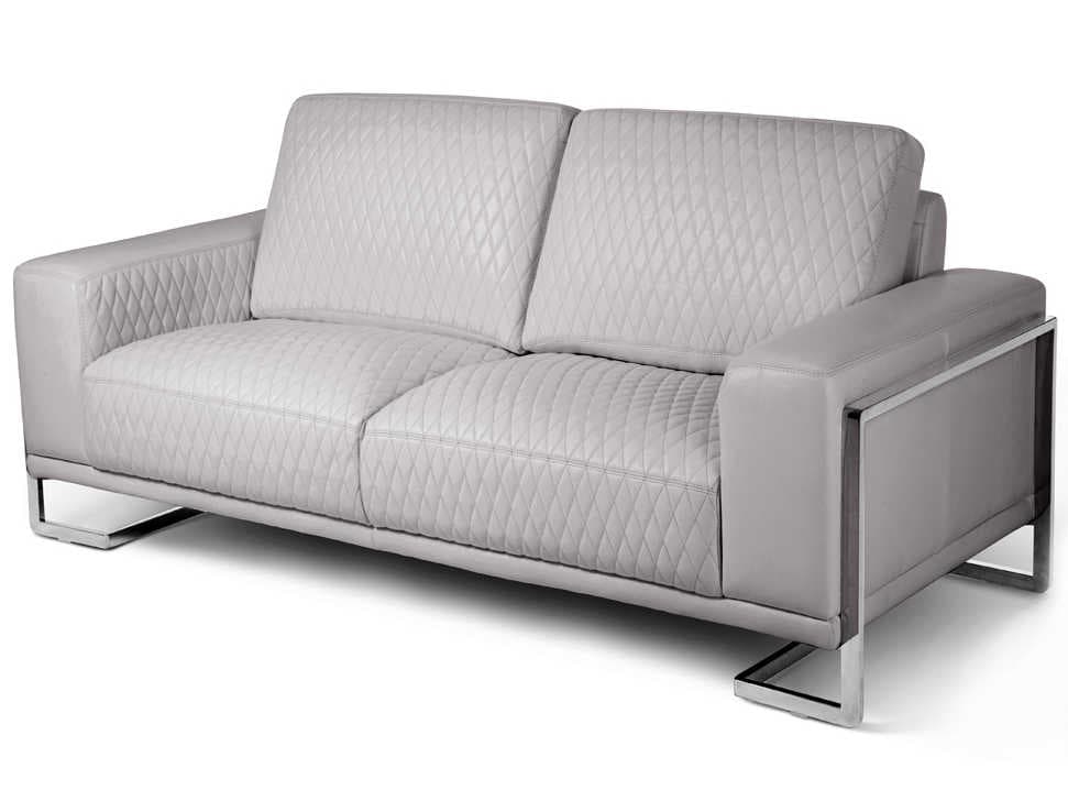 Michael Amini Mia Bella Light Gray Stainless Steel Silver Leather Loveseat