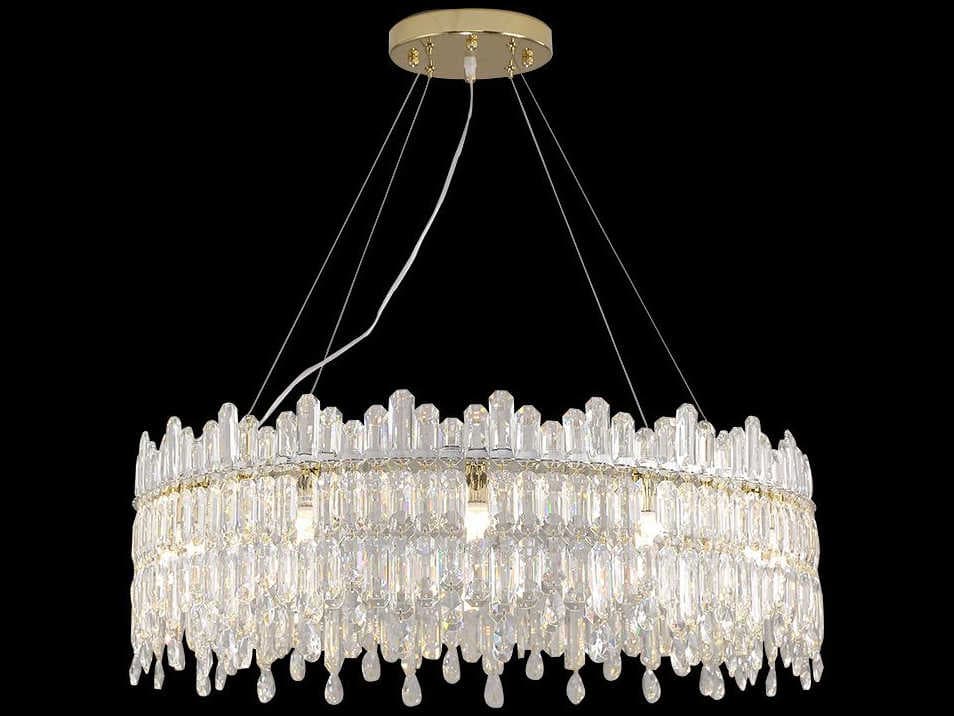 Michael Amini Royal Crown 12-Light Clear Gold Crystal Drum Chandelier