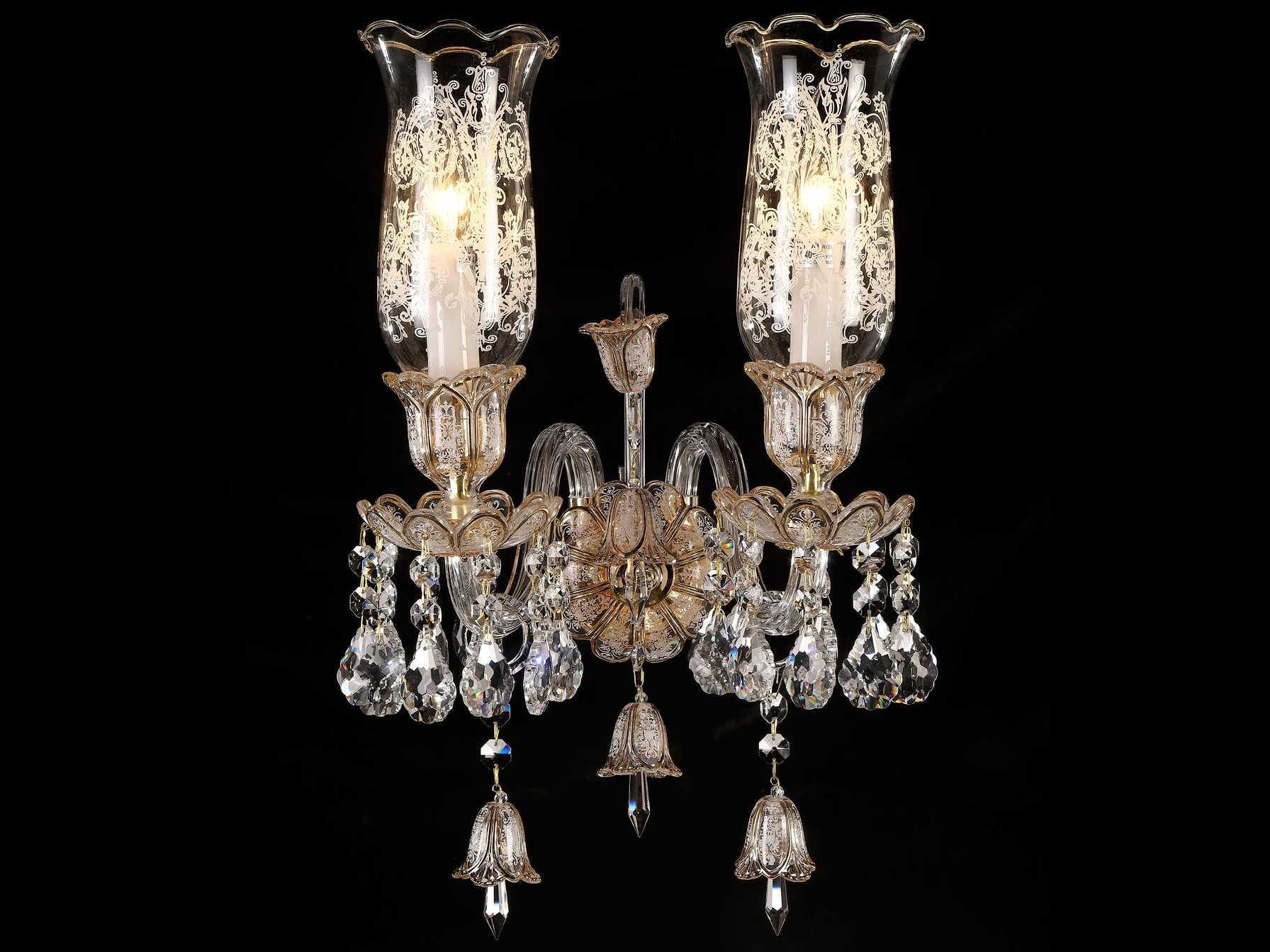 Michael Amini Vincennes 2-Light Gold Clear Crystal Glass Wall Sconce
