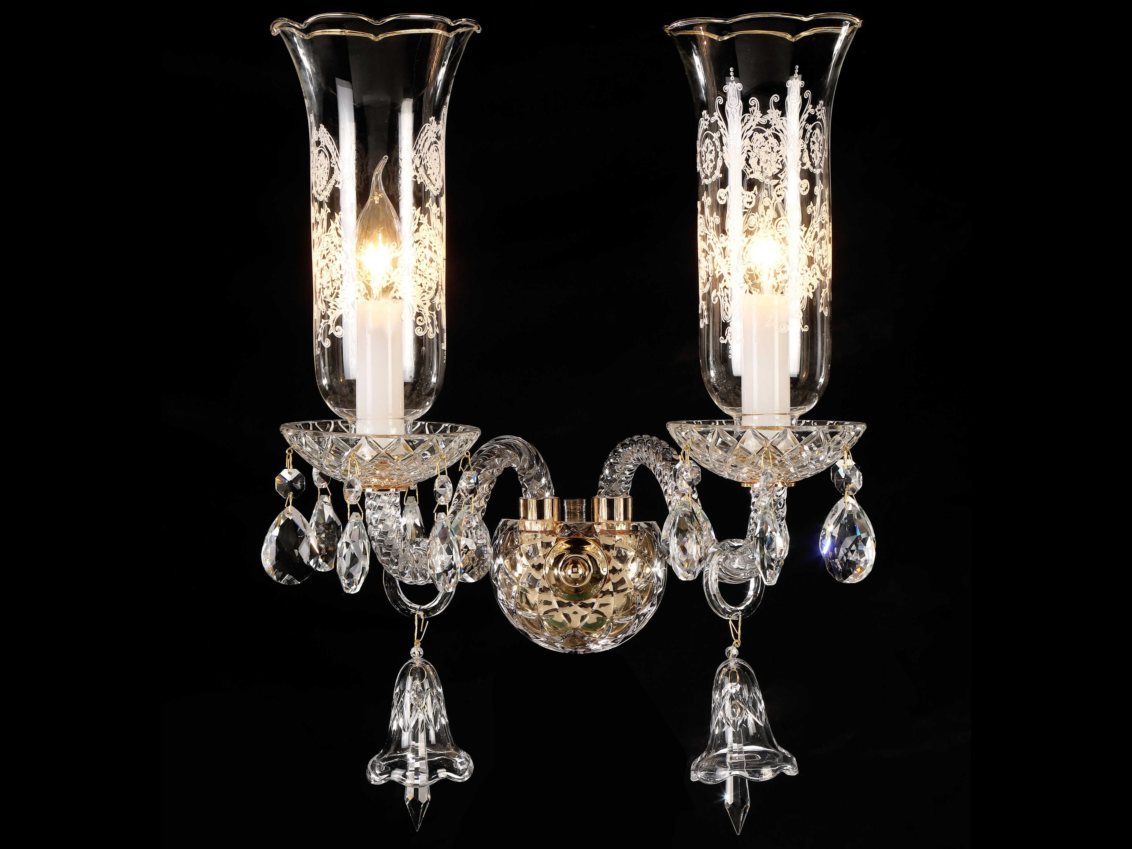 Michael Amini Winter Palace 2-Light Gold Clear Crystal Glass Wall Sconce