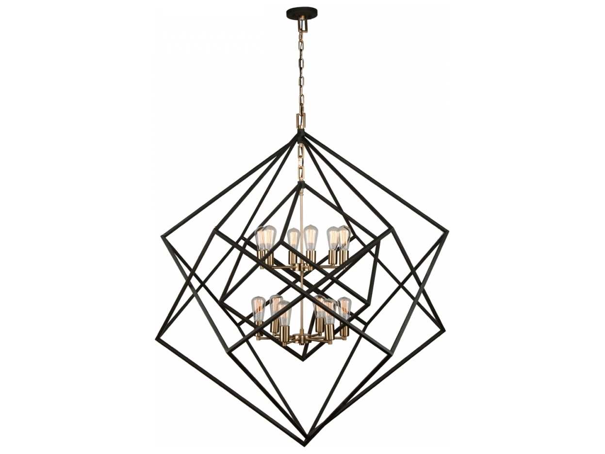 Artcraft Artistry 12-Light Matte Black Harvest Brass LED Geometric Tiered Chandelier