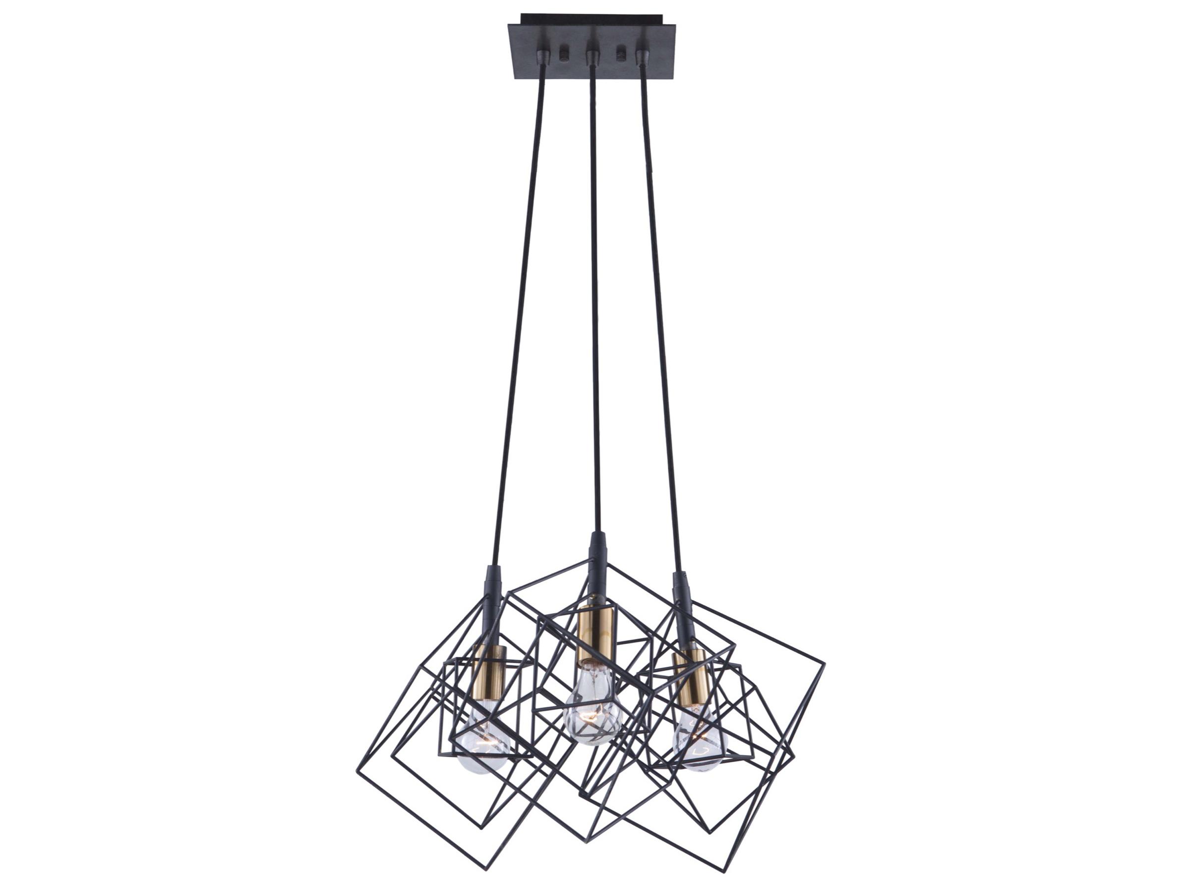 Artcraft Artistry 3-Light Matte Black Harvest Brass LED Geometric Pendant