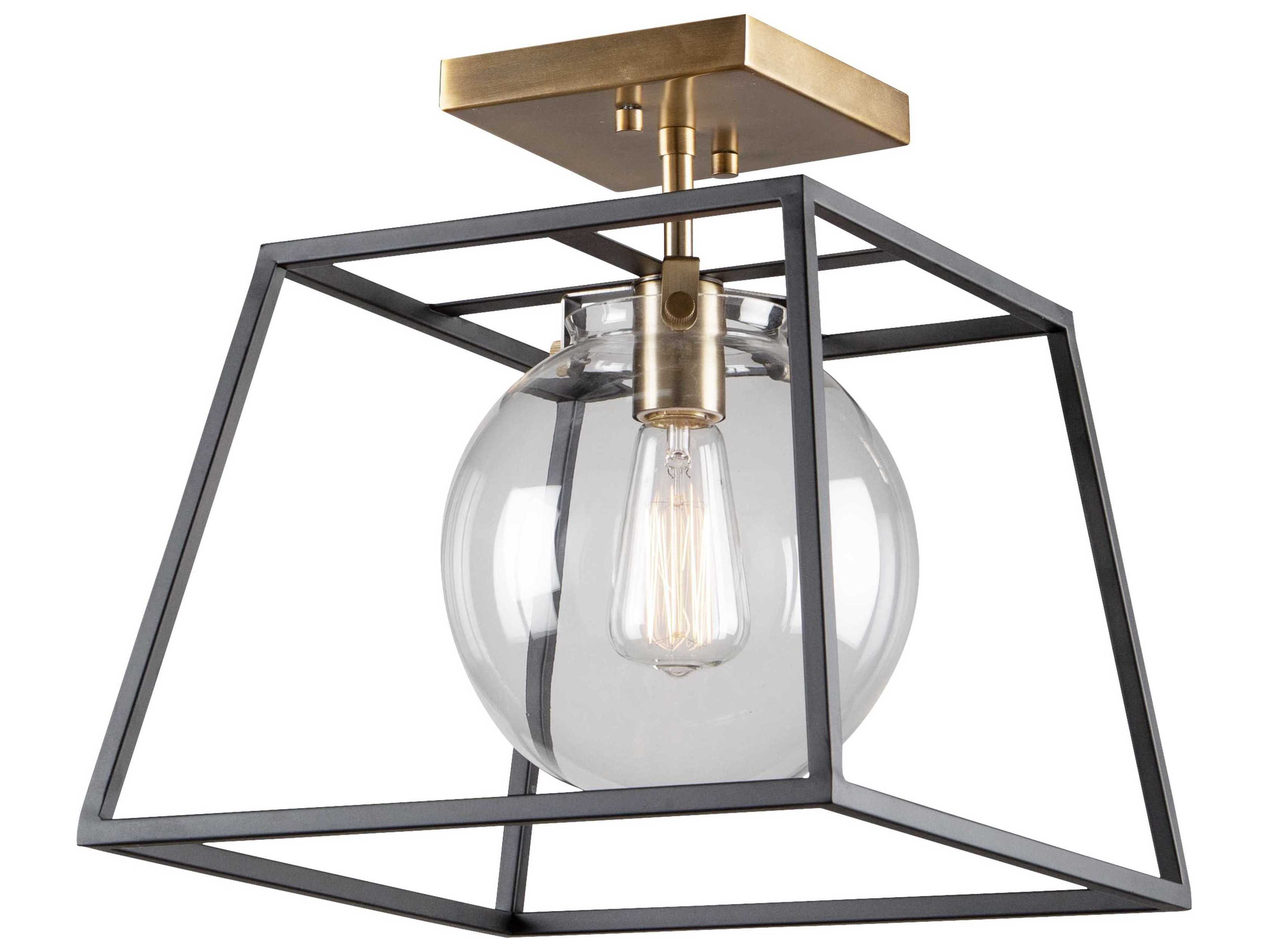 Artcraft Bridgetown 1-Light Black Harvest Brass LED Globe Geometric Semi Flush Mount