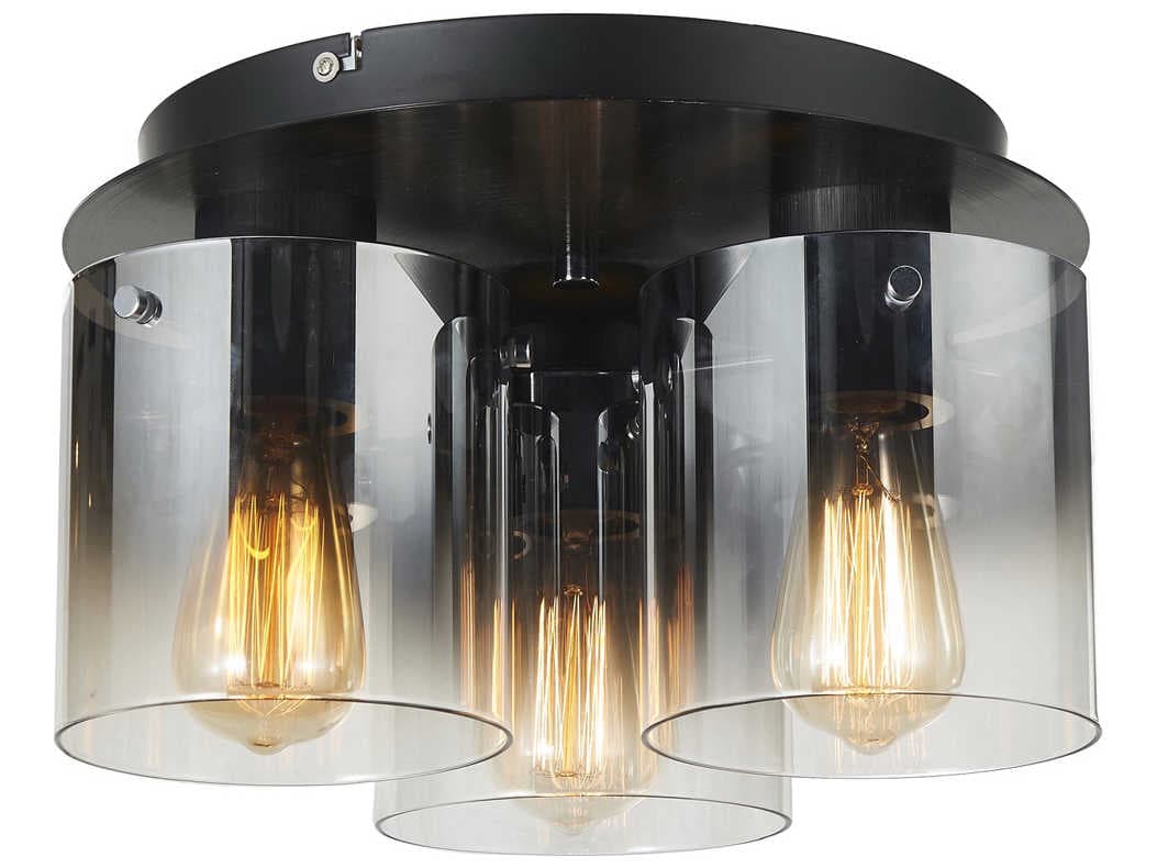 Artcraft Henley 3-Light Satin Black Smoke Glass Gray LED Cylinder Geometric Flush Mount