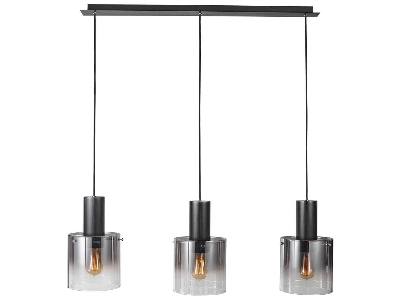 Artcraft Henley 3-Light Satin Black Smoke Glass Gray LED Cylinder Geometric Island Pendant
