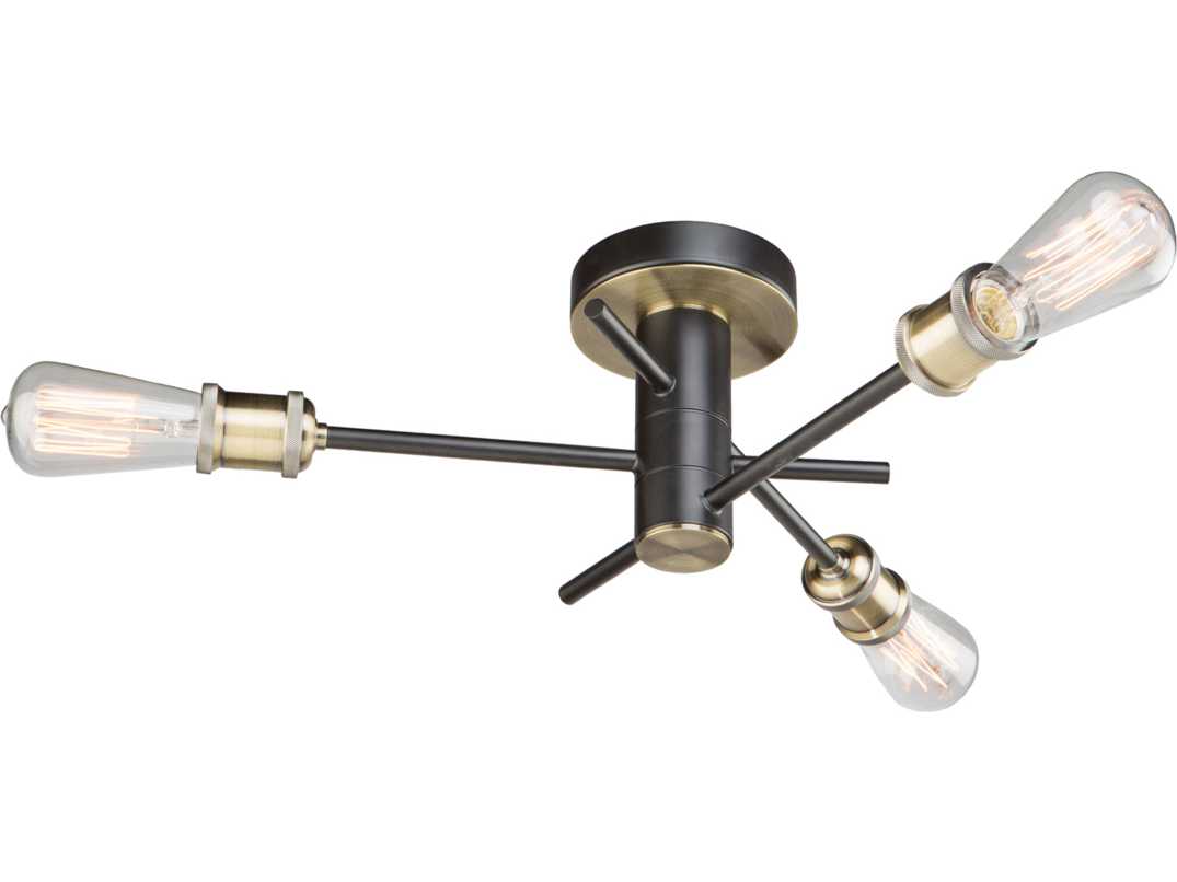 Artcraft Lux 3-Light Matte Black Satin Brass LED Semi Flush Mount