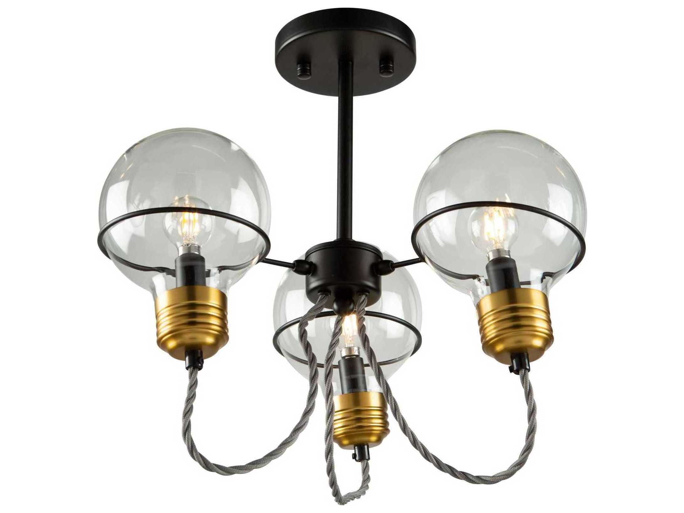 Artcraft Martina 3-Light Black And Brushed Brass Glass LED Globe Semi Flush Mount
