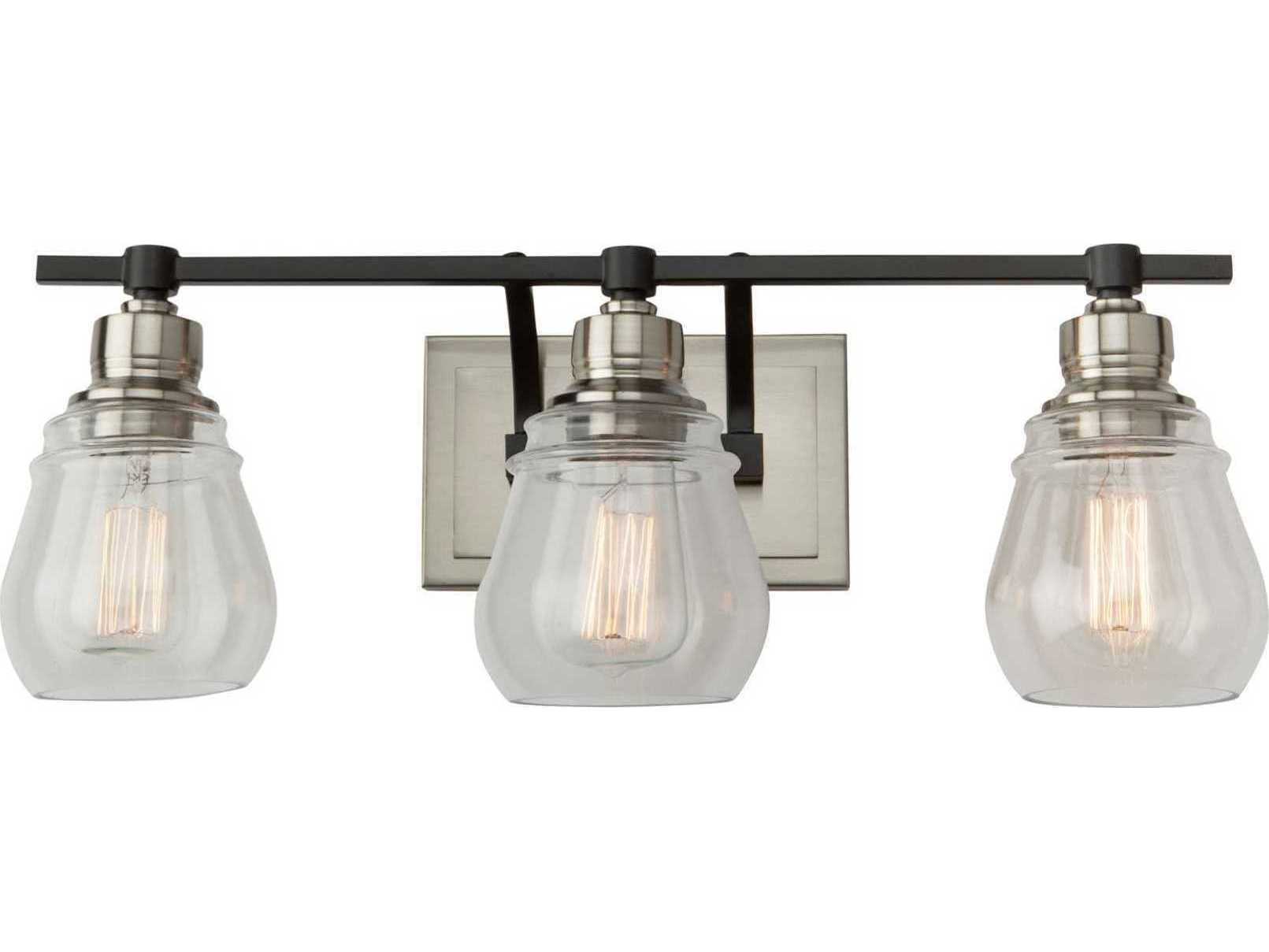 Artcraft Nelson 3-Light Black And Brushed Nickel Glass LED Vanity Light
