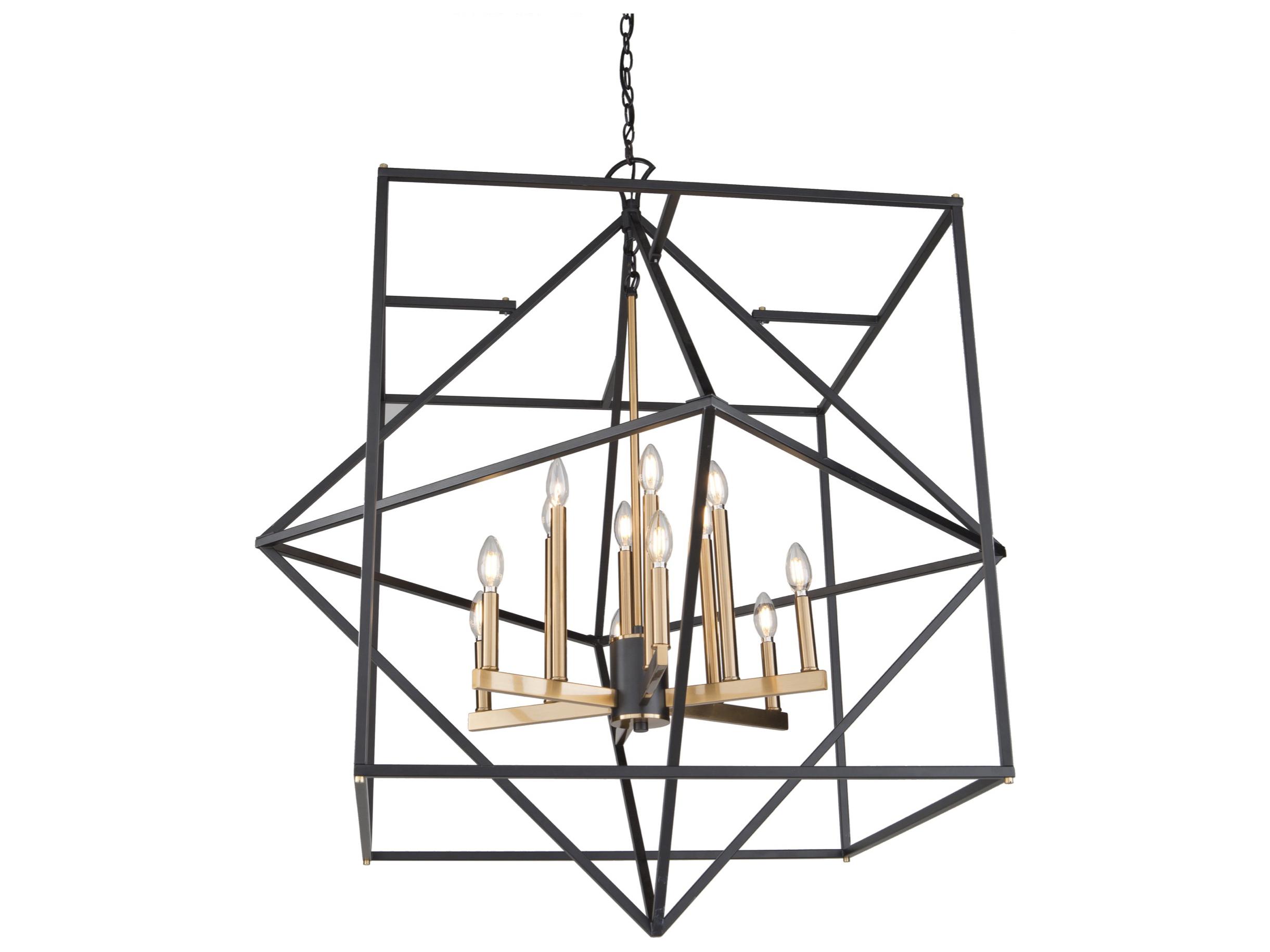 Artcraft Roxton 12-Light Matte Black Harvest Brass LED Geometric Chandelier