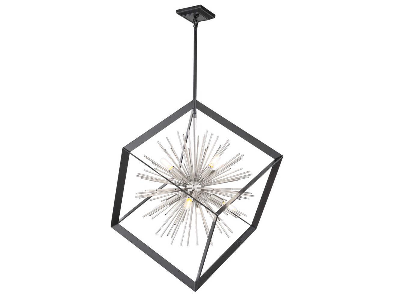 Artcraft Sunburst 8-Light Matte Black Chrome LED Geometric Pendant
