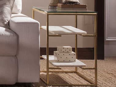 Artistica Cumulus Tier Rectangular Glass White Crystal Stone With Gold Leaf End Table