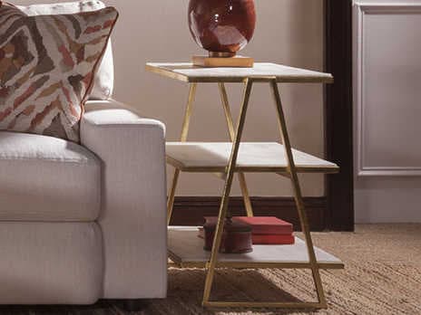 Artistica Cumulus Tier Rectangular White Crystal Stone With Gold Leaf End Table