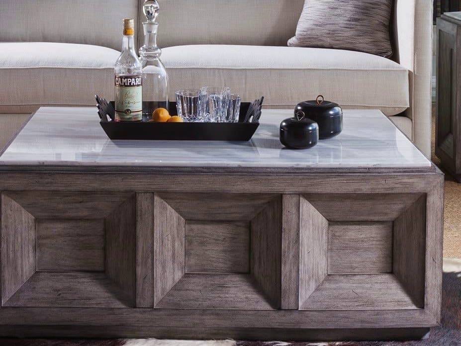 Artistica Dictum Rectangular Stone Silver White Gray Cocktail Table