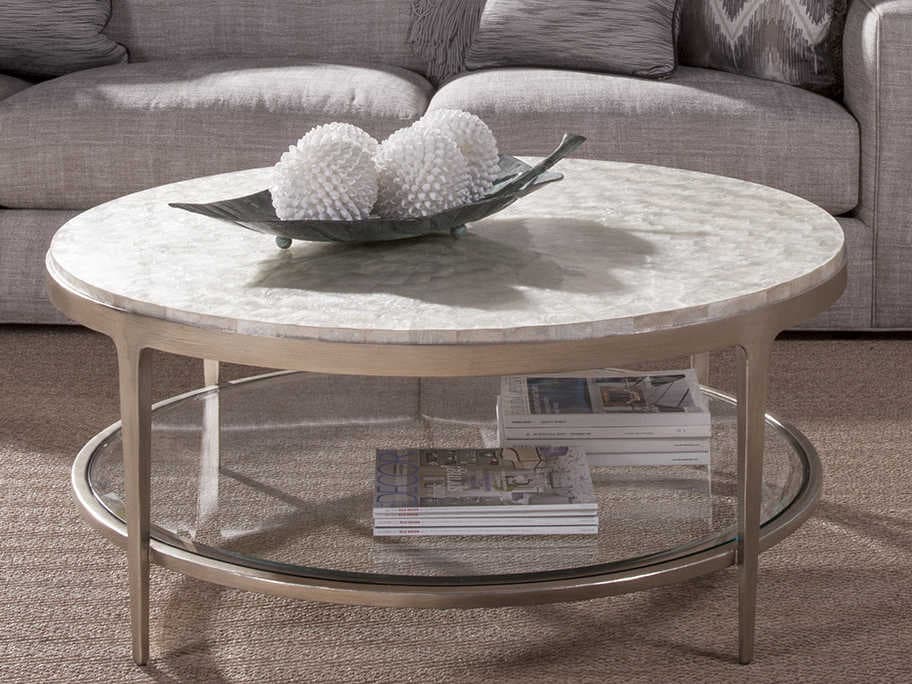 Artistica Gravitas Round White Capiz Shell With Champagne Cocktail Table