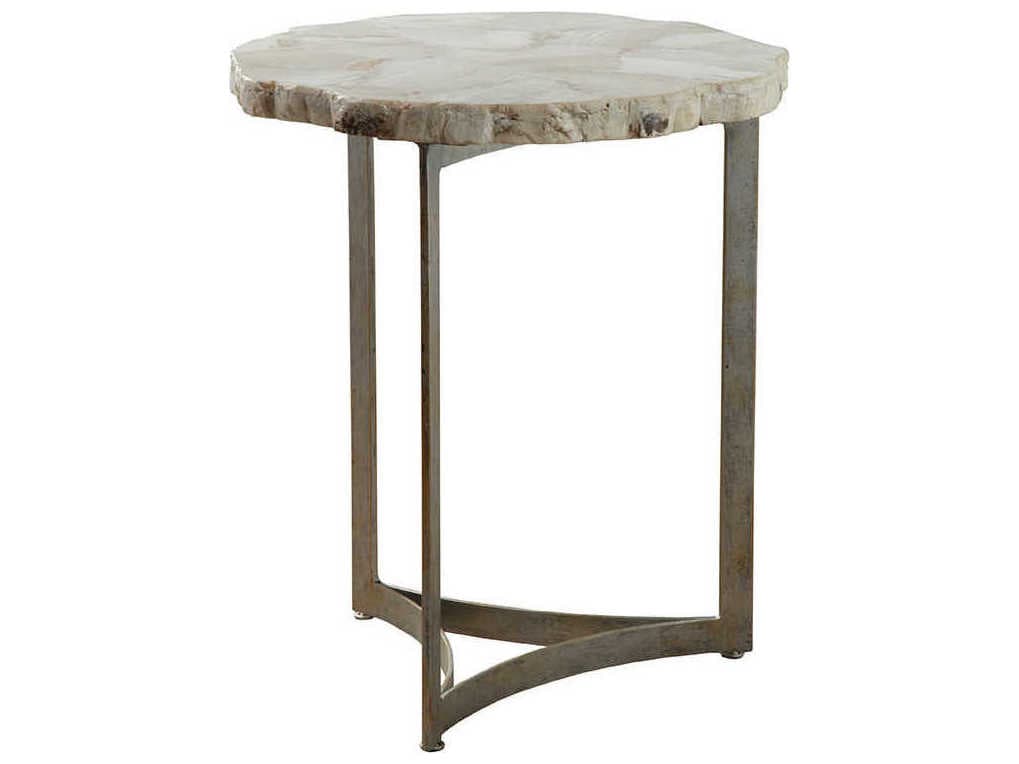 Artistica Gregory Round Fossilized White Clam Shell With Antique Iron End Table