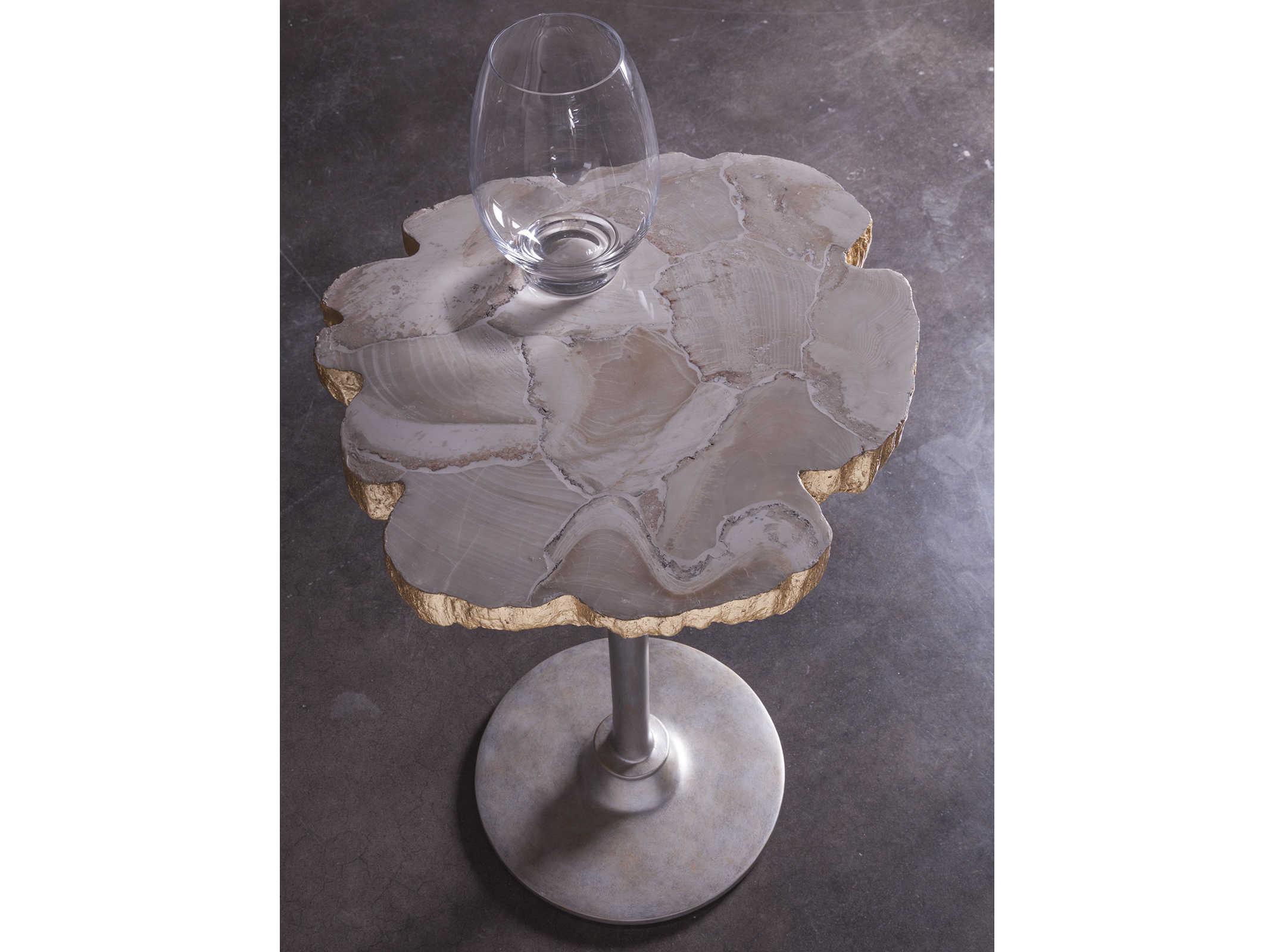 Artistica Gregory Fossilized White Clam Shell With Antique Iron End Table