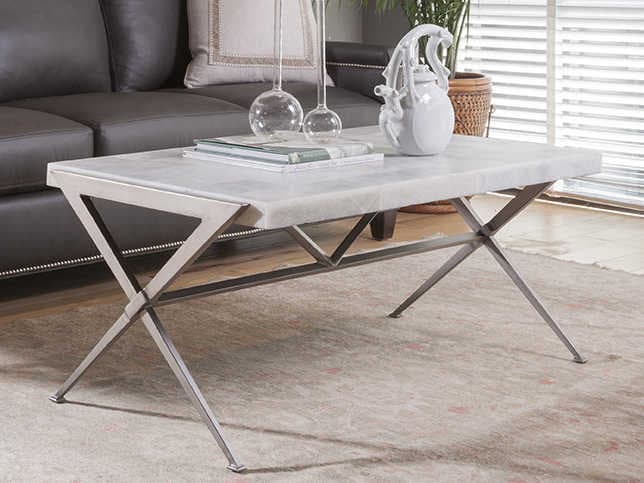 Artistica Greta Rectangular Stone Light Gray Onyx With Dark Iron Base Cocktail Table