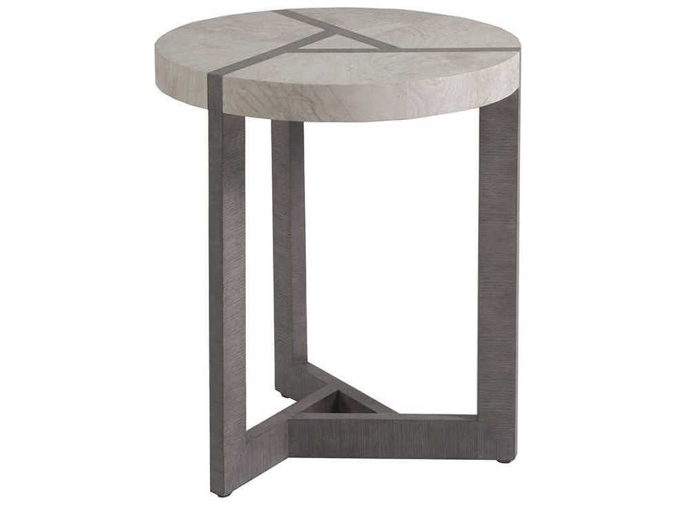 Artistica Mercury Round Wood Bleached Olive Ash Burl With Oak End Table