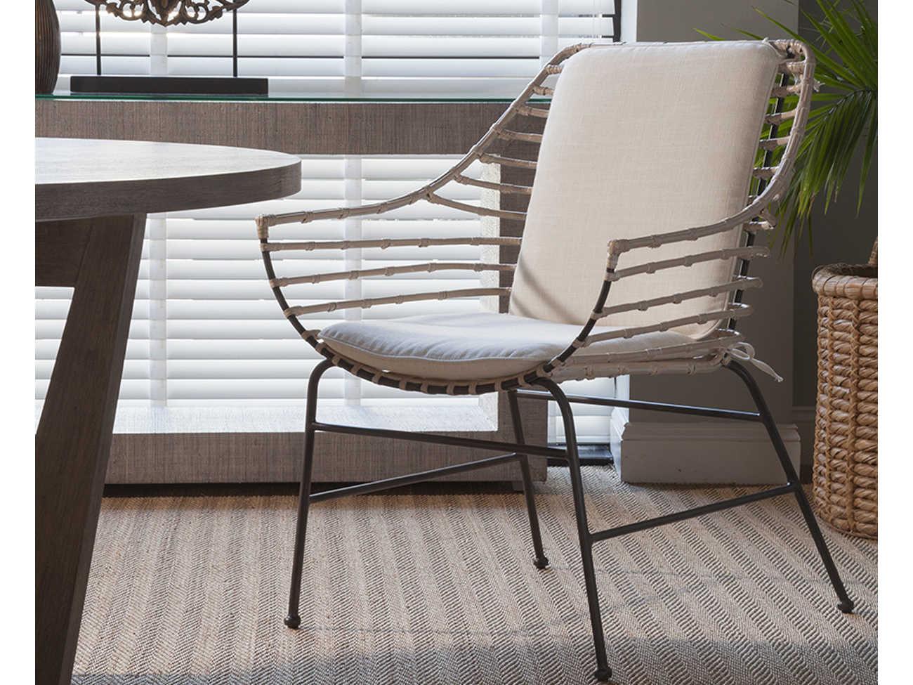 Artistica Raconteur Rattan White Upholstered Arm Dining Chair