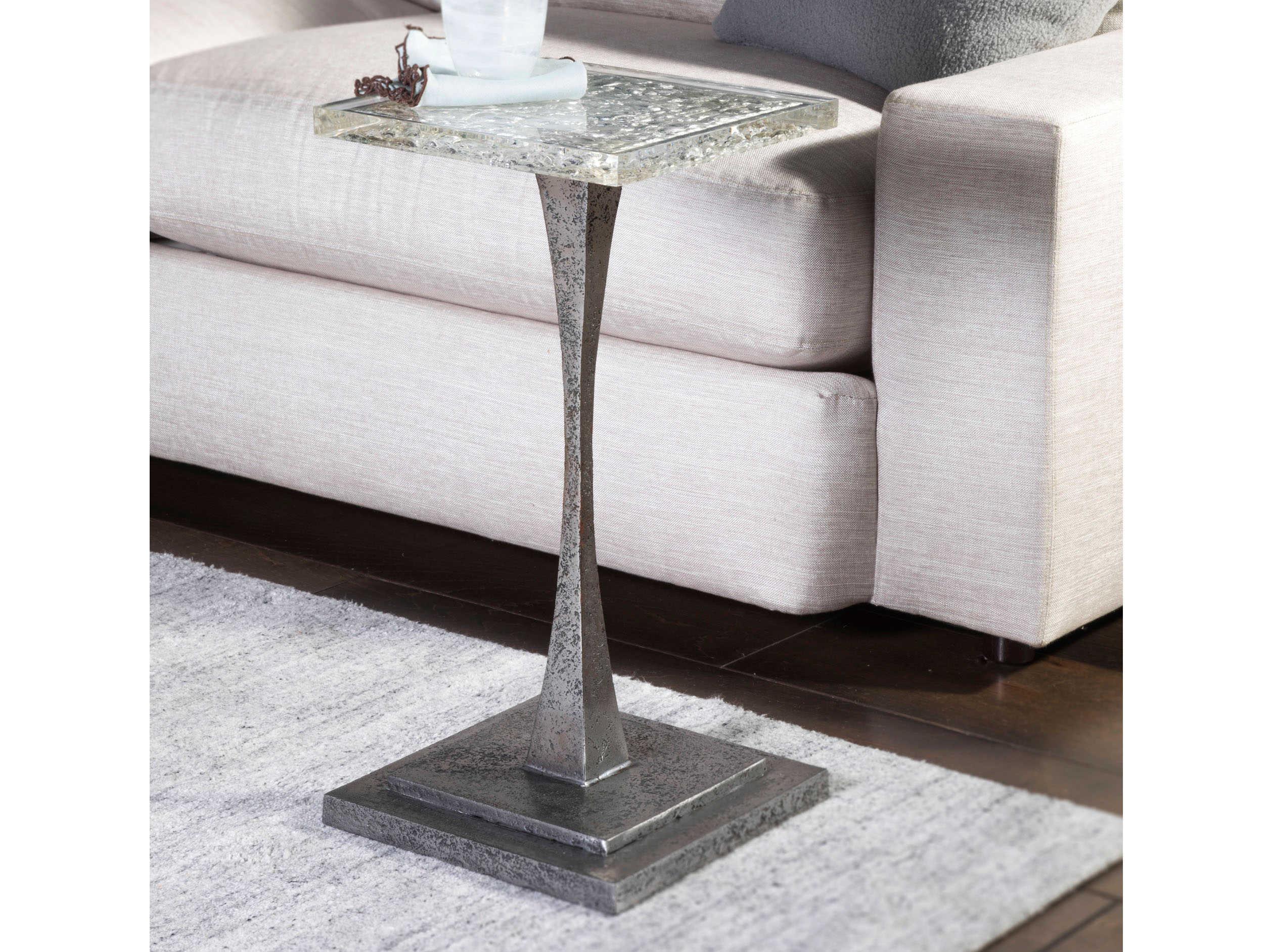 Artistica Signature Designs Montreaux Square Silver Leaf Forged Nickel End Table