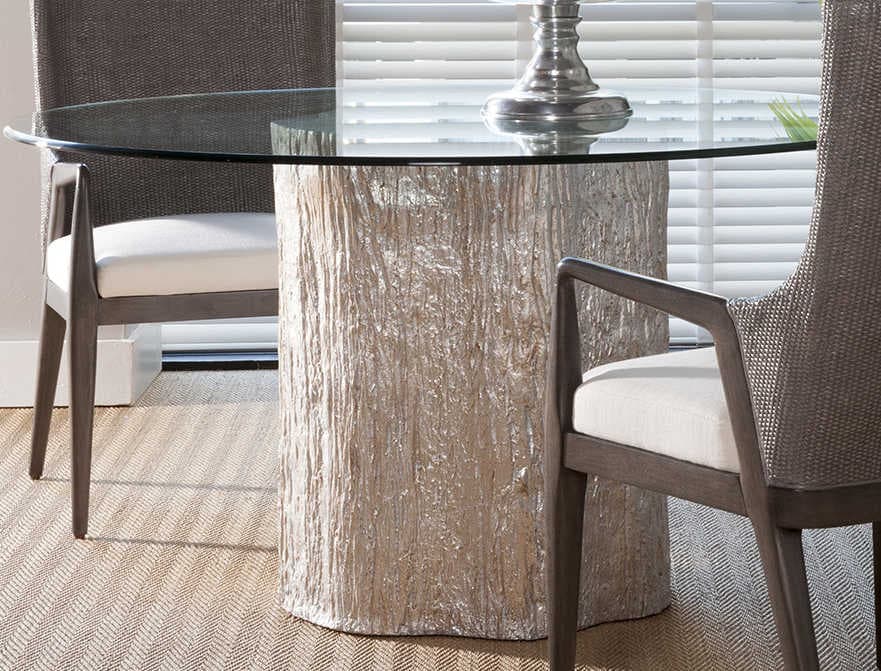 Artistica Trunk Segment Round Glass White Fossilized Shell With Silver Leaf Dining Table