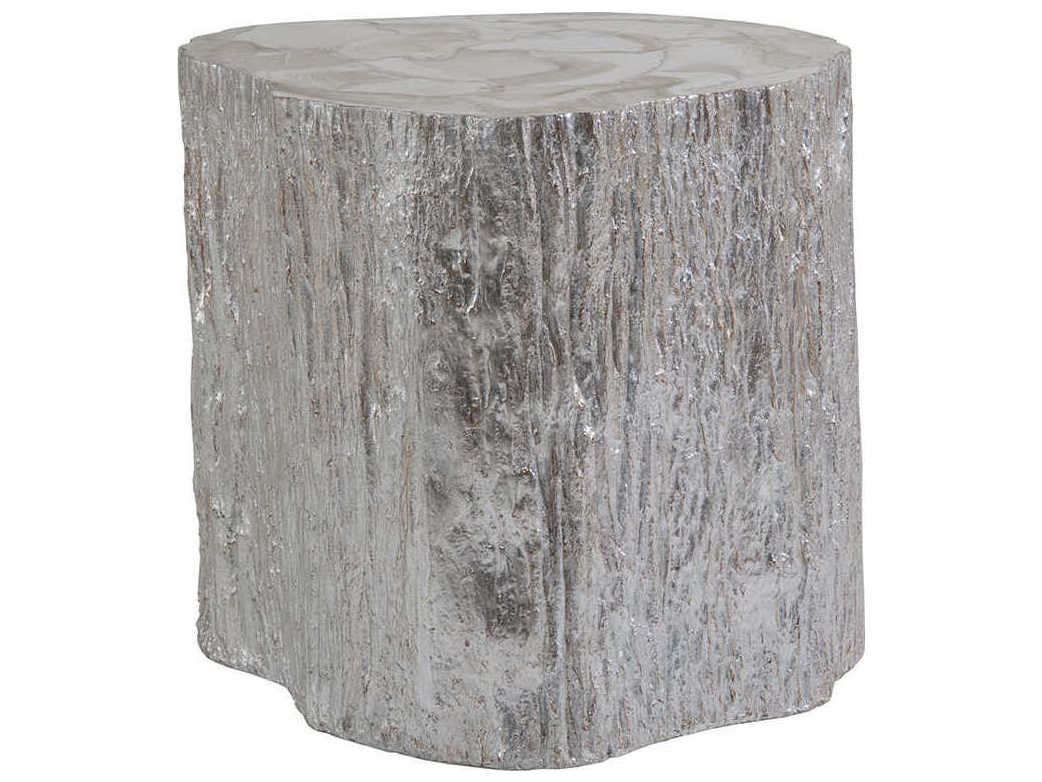 Artistica Trunk Segment White Fossilized Shell With Silver Leaf End Table