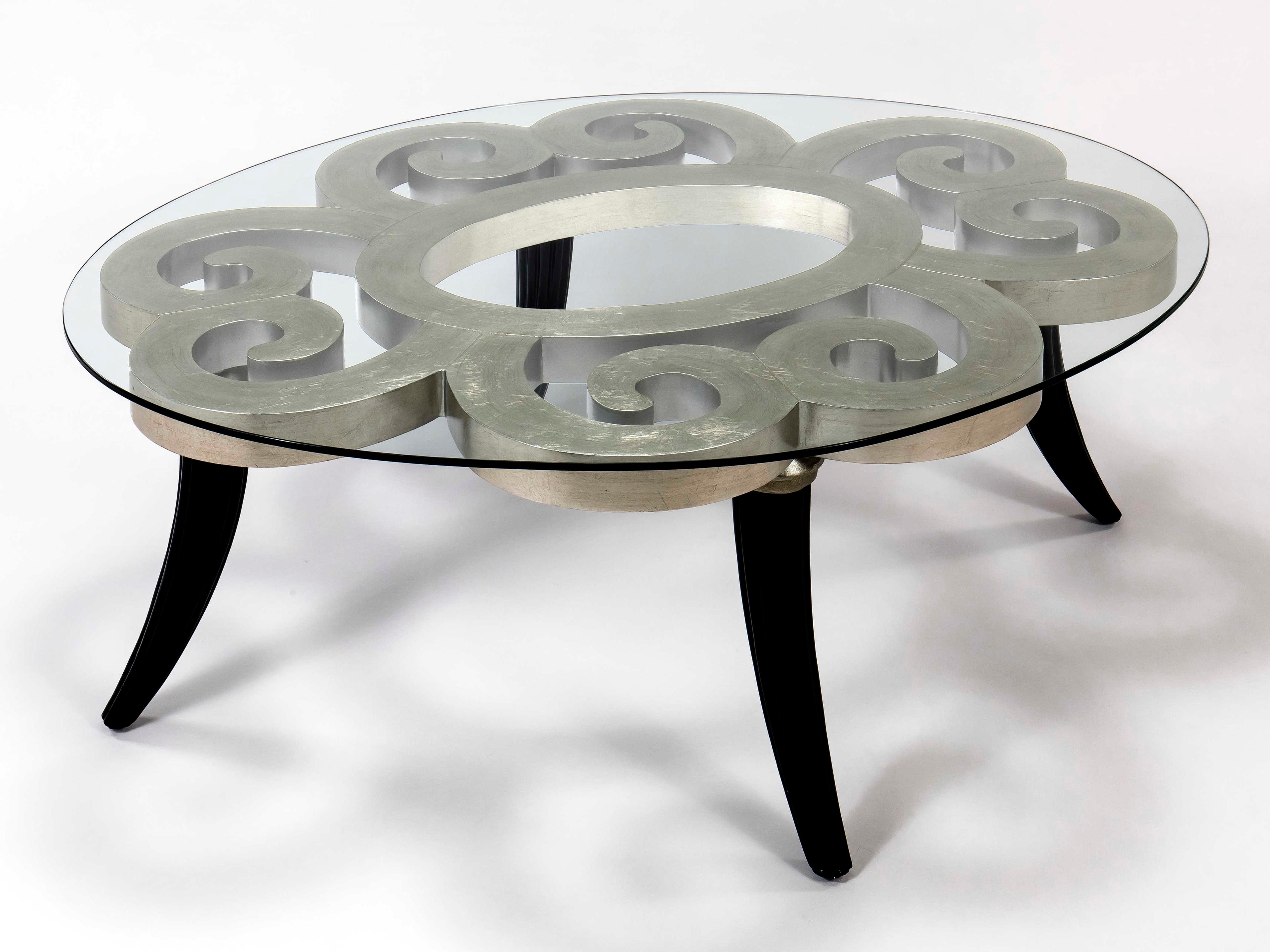 Artmax 52" Oval Glass Warm Silver Leaf Dark Espresso Coffee Table