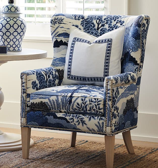 Barclay Butera Upholstery Avery Wing Blue Fabric Accent Chair