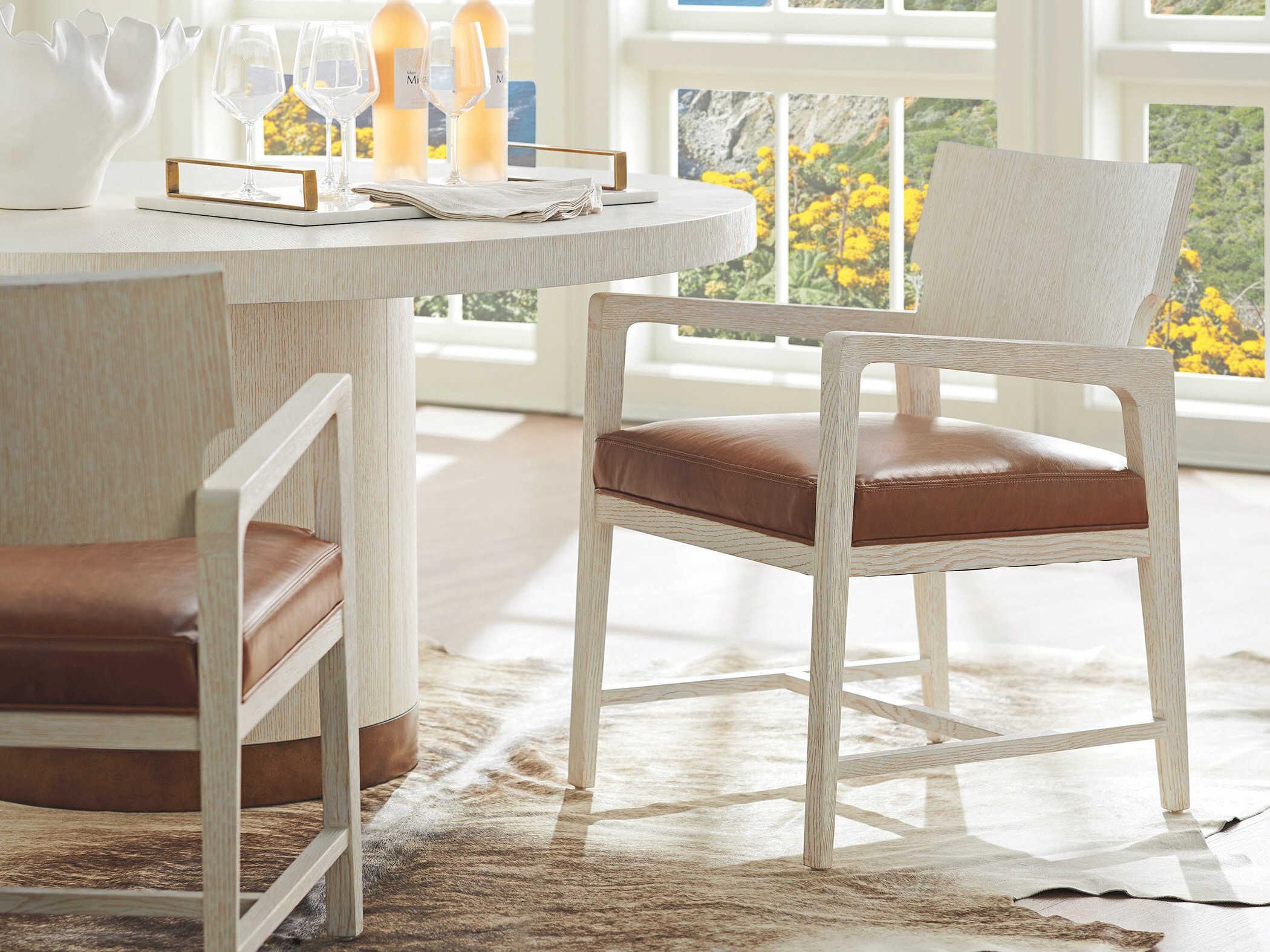 Barclay Butera Carmel Ridgewood Leather Brown Upholstered Arm Dining Chair