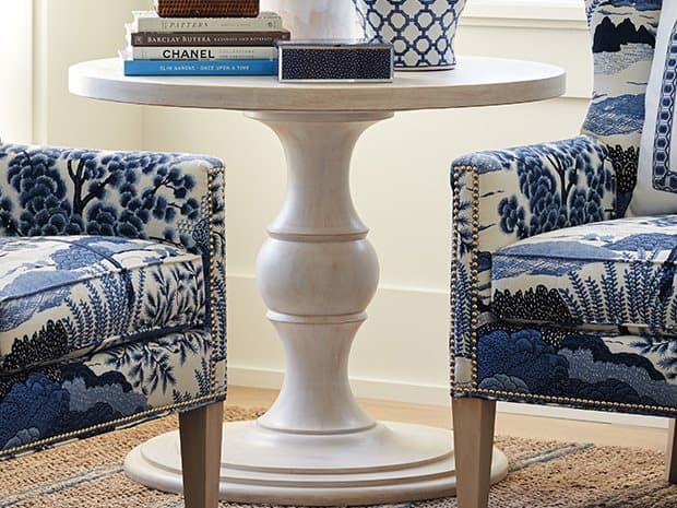 Barclay Butera Newport Corona Del Mar Round Wood Sailcloth End Table