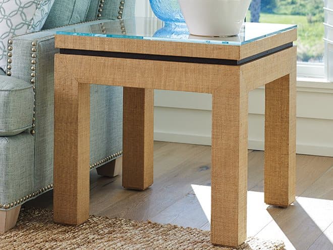 Barclay Butera Newport Harbor Raffia Square Glass Sandstone End Table
