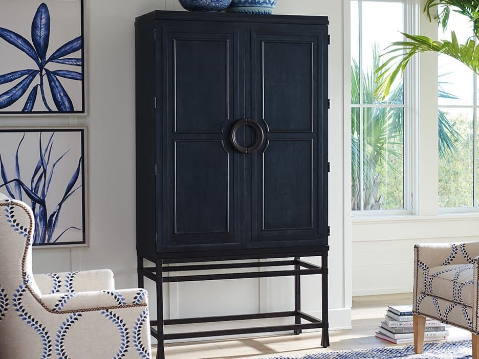 Barclay Butera Newport Jade Black Marine Bar Cabinet