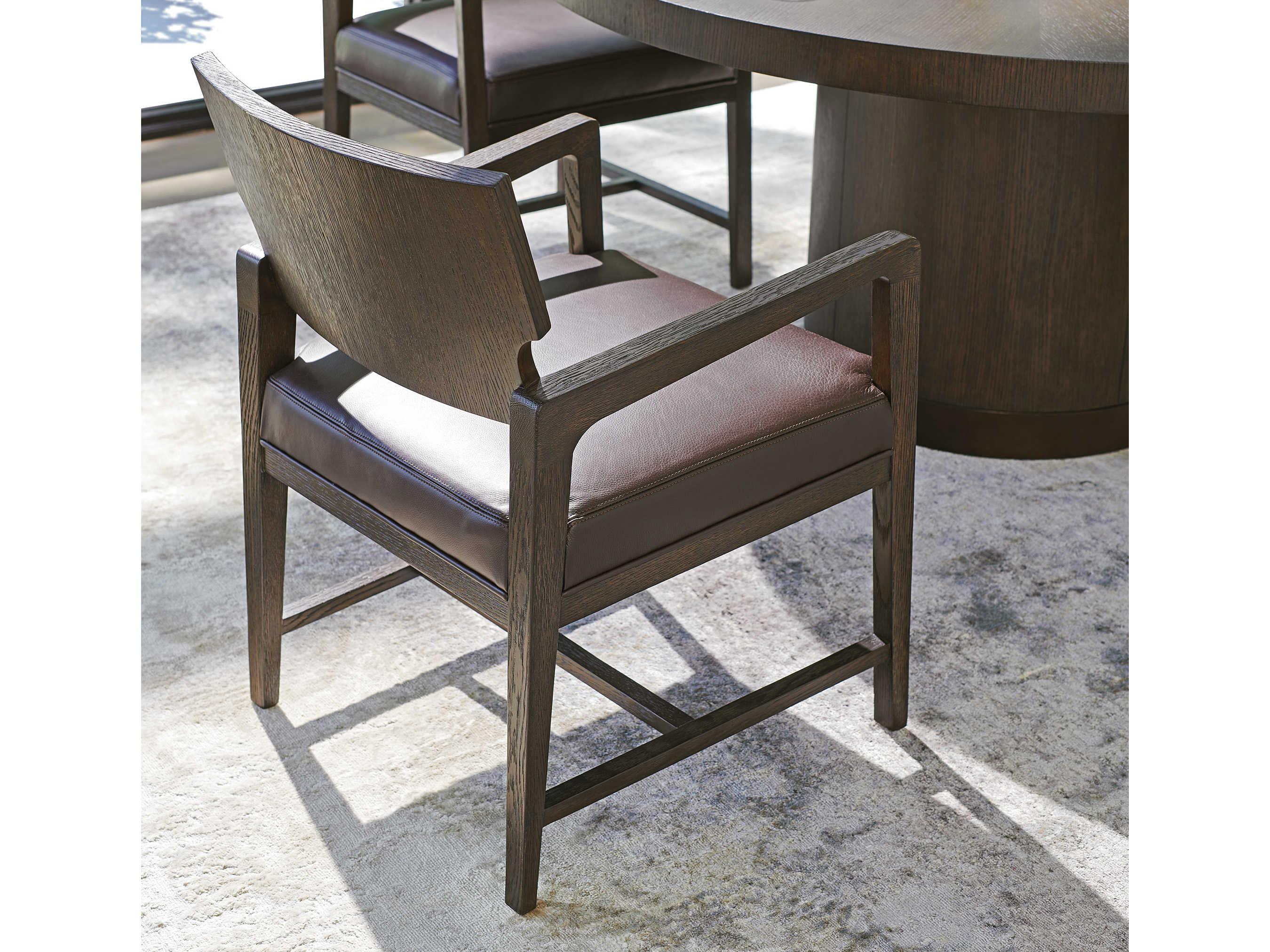 Barclay Butera Park City Highland Leather Brown Upholstered Arm Dining Chair