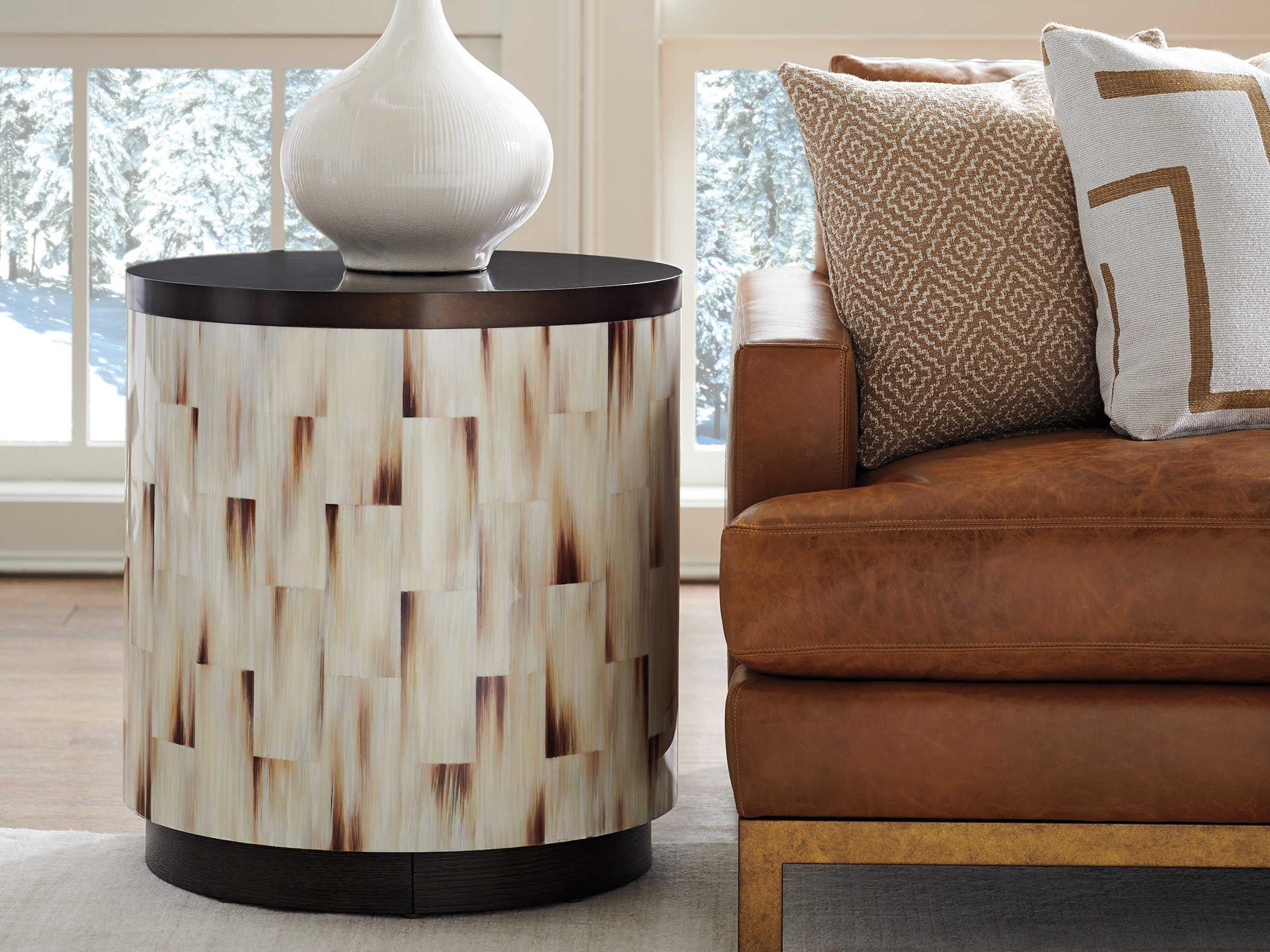 Barclay Butera Park City Crescent Commode Round Metal End Table