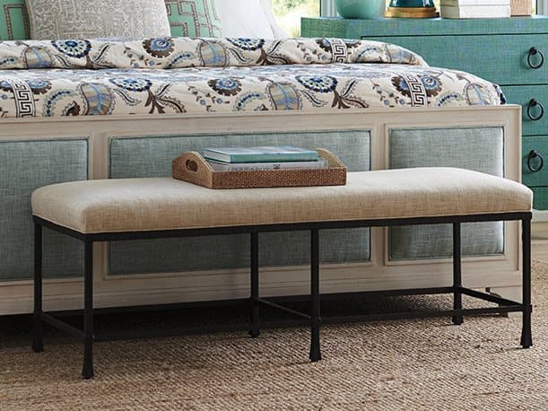 Barclay Butera Newport Ruby Red Beige Upholstered Accent Bench
