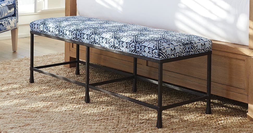 Barclay Butera Newport Ruby Red Blue Upholstered Accent Bench