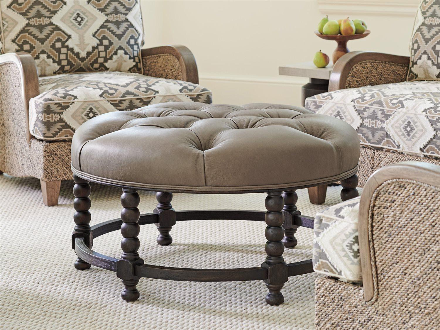 Barclay Butera Upholstery Hanover Brown Leather Tufted Ottoman