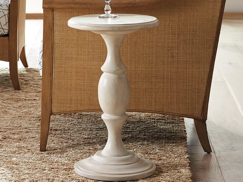 Barclay Butera Newport Yacht Club Round Wood Sailcloth End Table