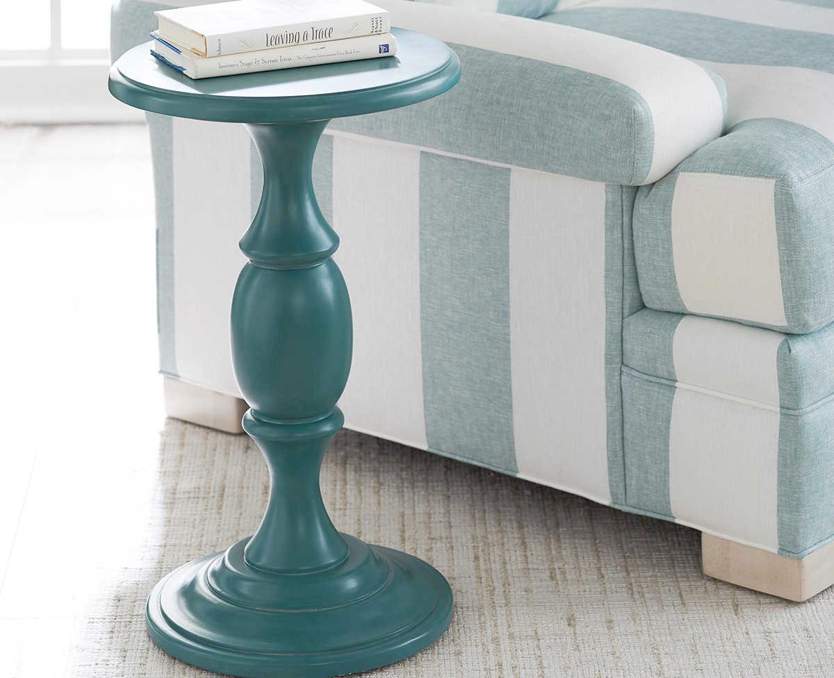 Barclay Butera Newport Yacht Club Round Wood Sea Glass End Table