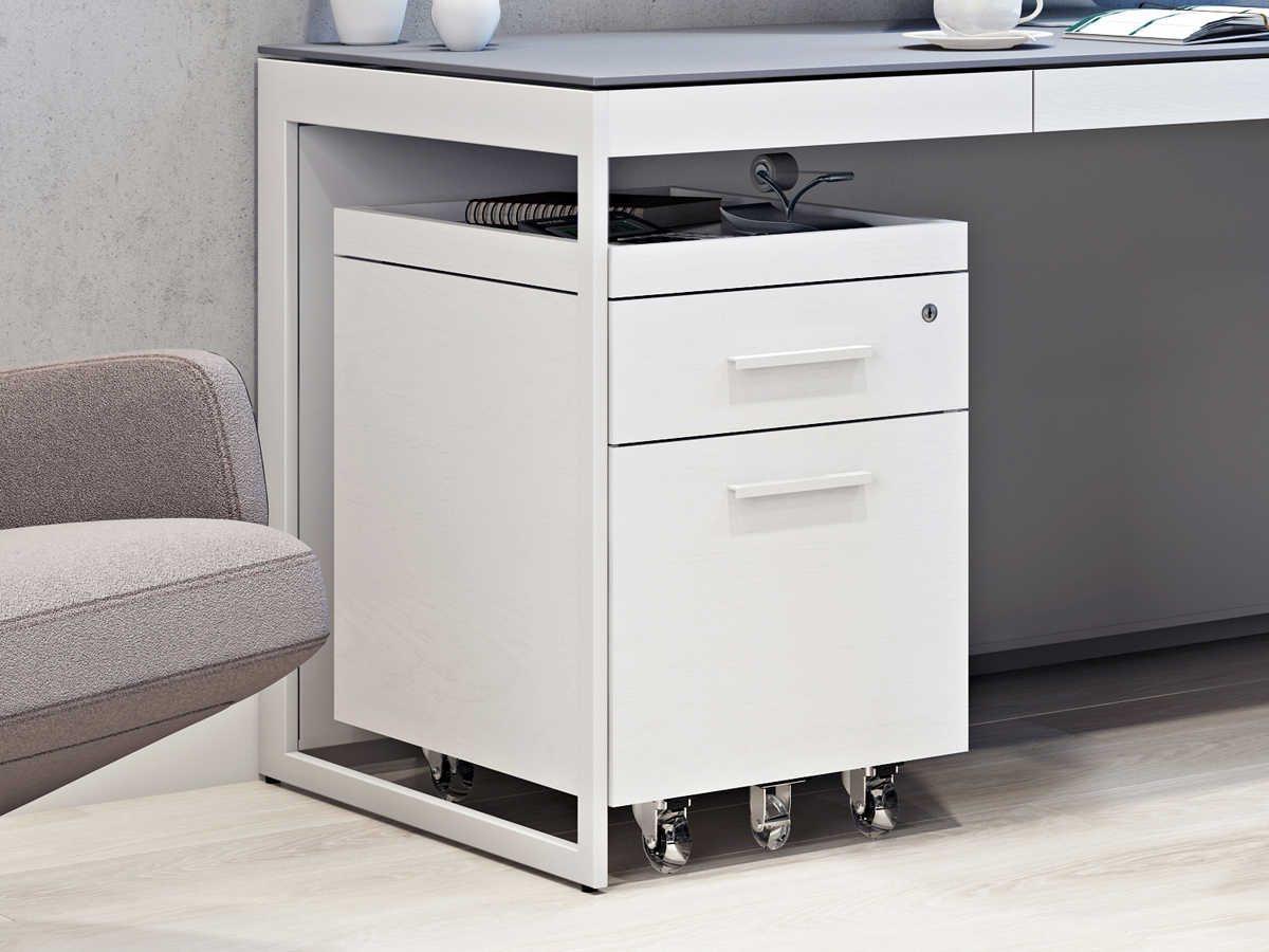 BDI Centro Satin White & Grey Etched Glass File Cabinet