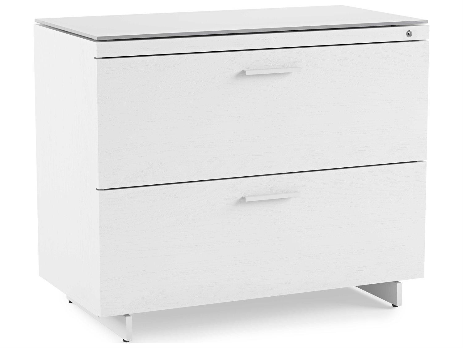 BDI Centro Satin White & Grey Etched Glass File Cabinet