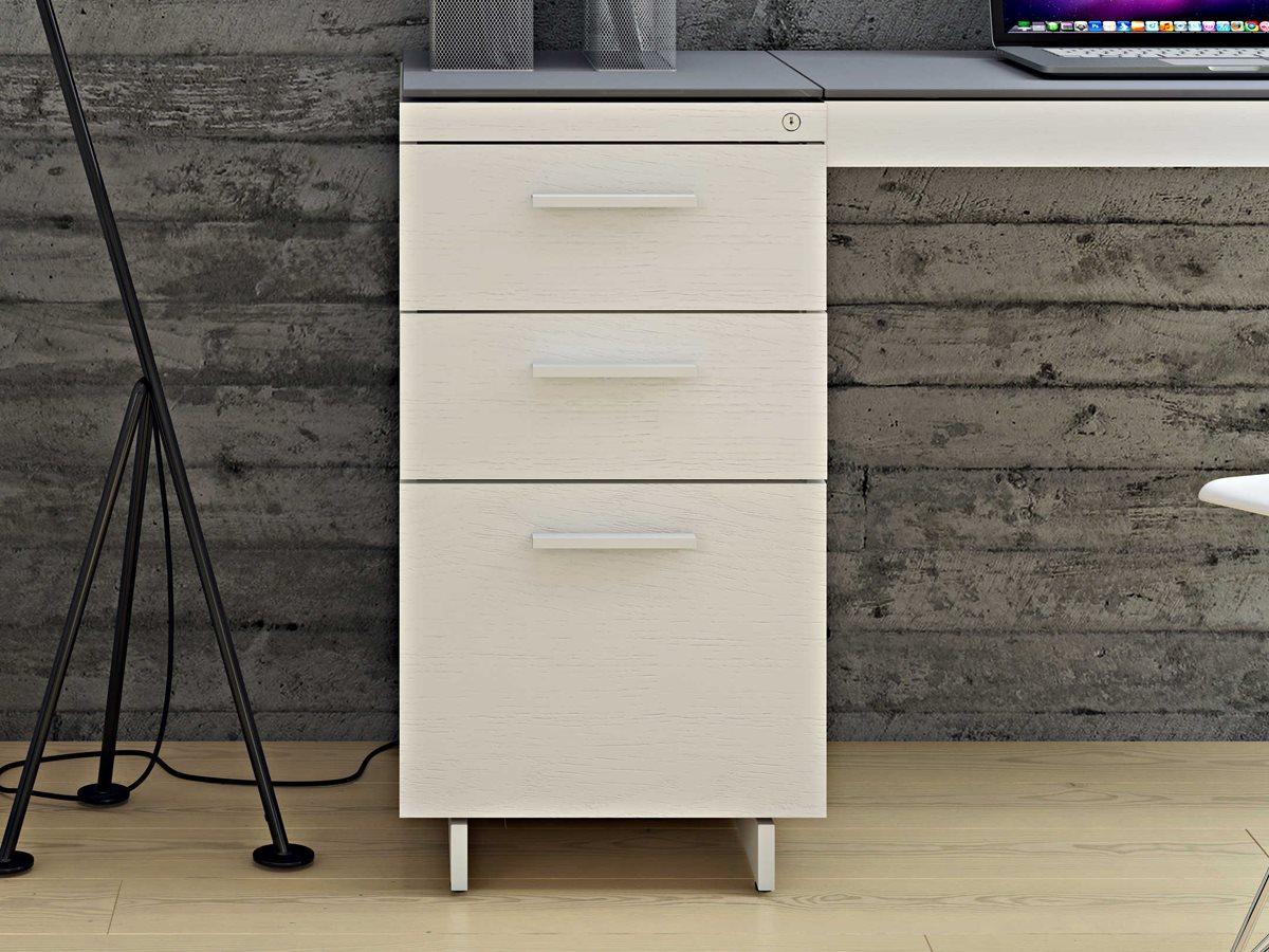 BDI Centro Satin White & Grey Etched Glass File Cabinet