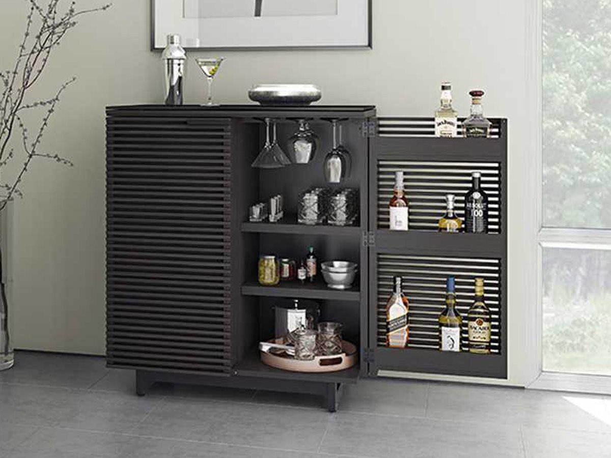 BDI Corridor Black Hardwood Charcoal Stained Ash Bar Cabinet